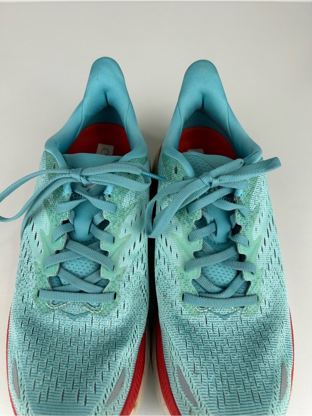 HOKA CLIFTON 8 RUNNING WALKING SHOE WOMENS 7.5B TEAL BLUE RED - Picture 5 of 11